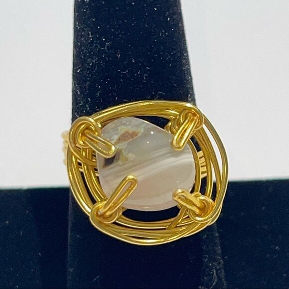 ✨ AGATE WIREWRAPPED GENUINE GEMSTONE CHUNKY RING ✨ - Picture 2 of 4